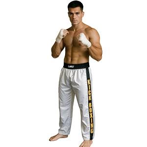 FIGHT-FIT - Kick-Boxing Hosen / Satin / Weiss / Small