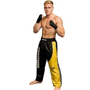 FIGHTERS - Kick-Boxing Hosen / Satin / Schwarz-Gelb / Small